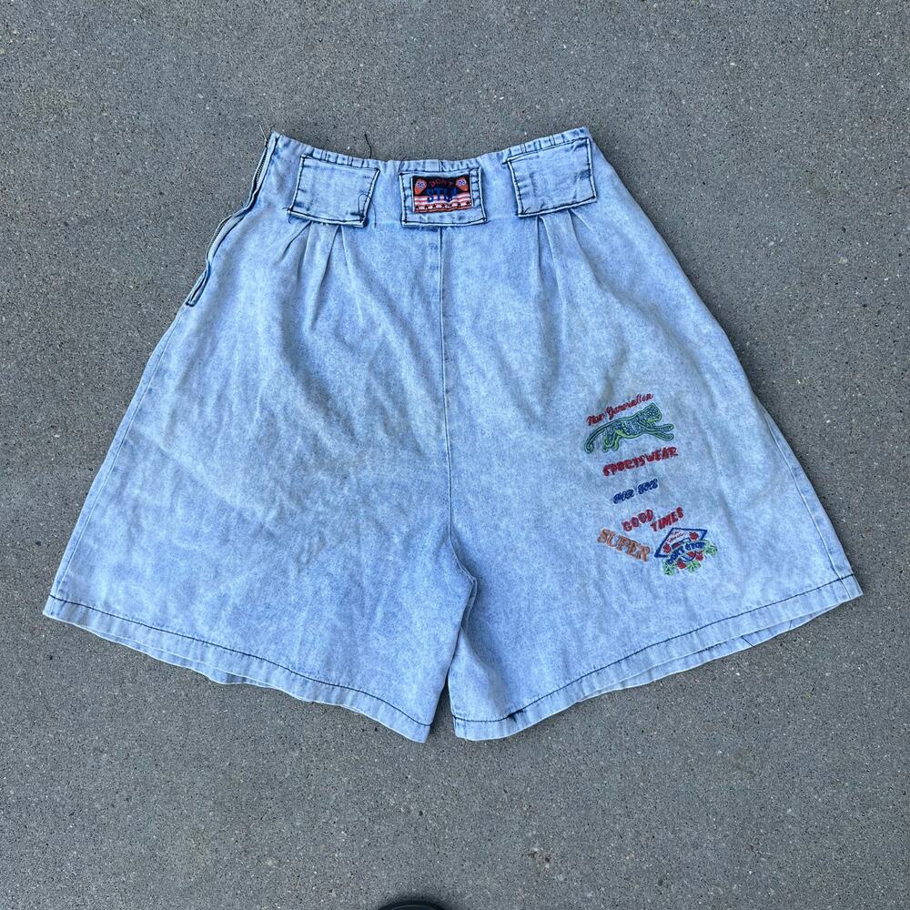 Vintage denim shorts skort bareback high rise pleated - Picture 3 of 7